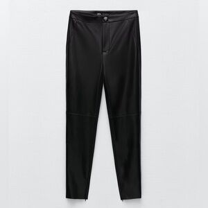 Zara Jet Black Leather Look Trousers